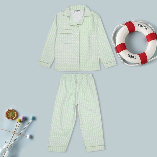 Safina Kid's Zigzag Stripes Printed Comfortable Pyjama Set Girl's Sleepwear Image Sea Green 1-2 Years 