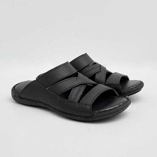 Men's Besancon Padded Sole PU Leather Chappal Men's Shoes SNAN Traders Black EUR 39 