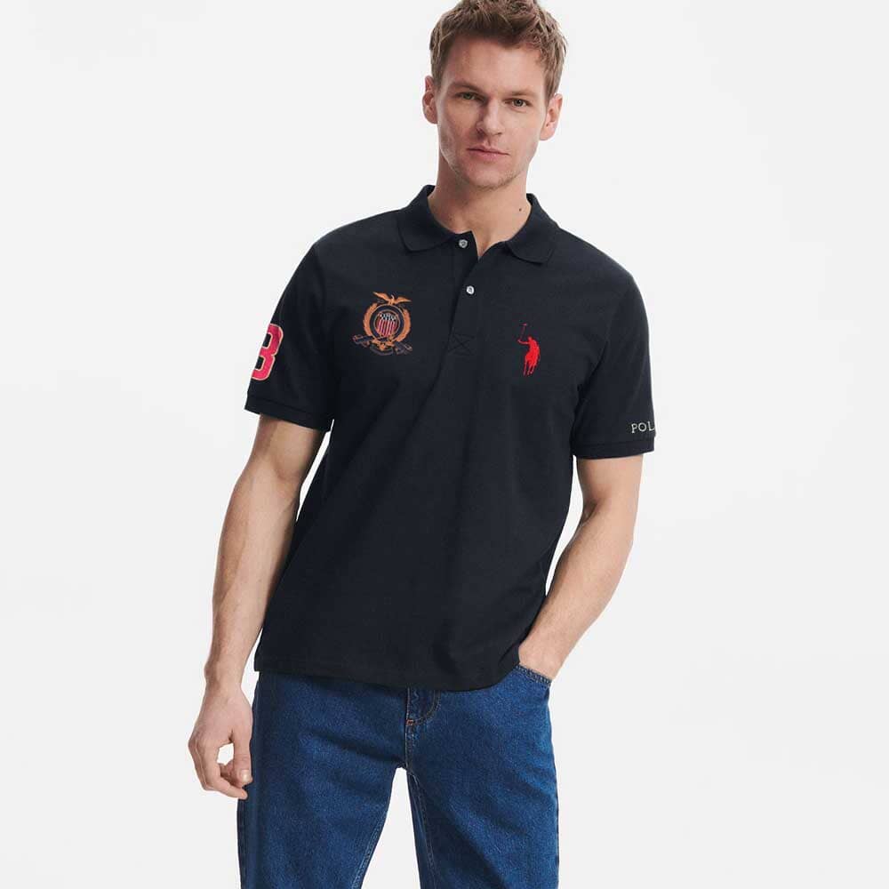 Polo Republica Men's Pony Crest & Polo 8 Embroidered Short Sleeve Polo Shirt Men's Polo Shirt Polo Republica 
