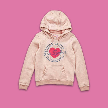 Girl's One Love One Heart Printed Pullover Hoodie Girl's Pullover Hoodie LFS Powder Pink 7-8 Years 