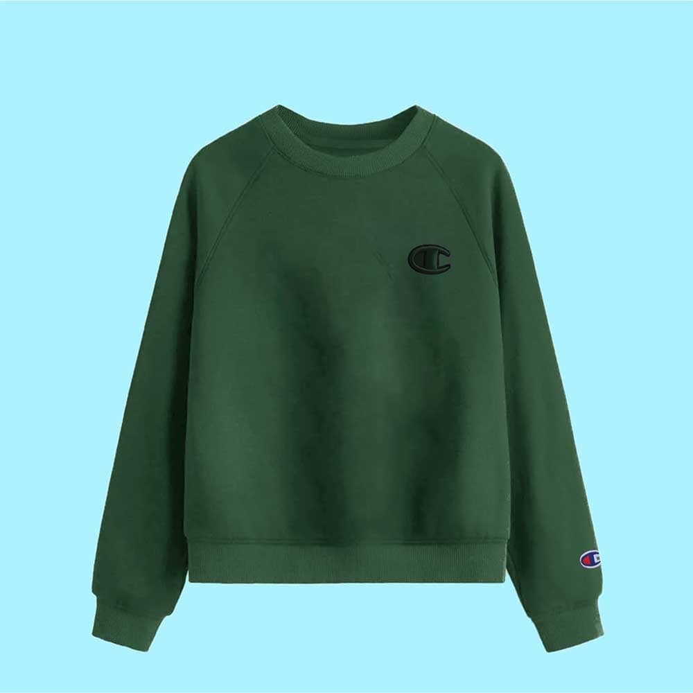 Champion Boy's Logo Printed Raglan Sleeve Fleece Sweatshirt Boy's Sweat Shirt Fiza Bottle Green XS(5-6 Years) 