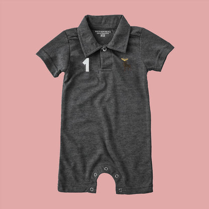Polo Republica Moose-1 Printed Design Short Sleeve Baby Romper Romper Polo Republica Charcoal 0-3 Months 