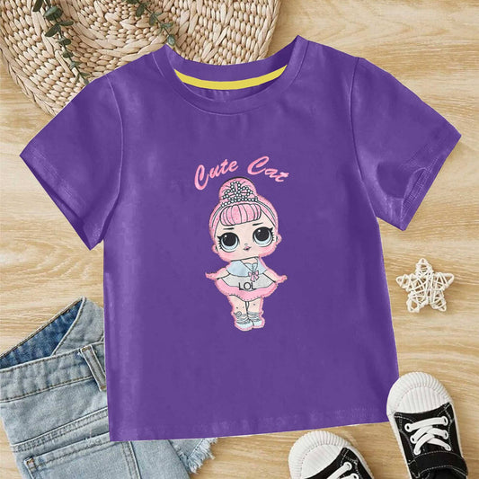 Junior Kid's Cute Cat Printed Tee Shirt Girl's Tee Shirt SZK Purple 3-6 Months 