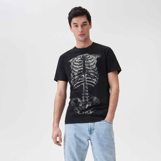Men's Skeleton Printed Design Crew Neck Tee Shirt Men's Tee Shirt HAS Apparel Black S 