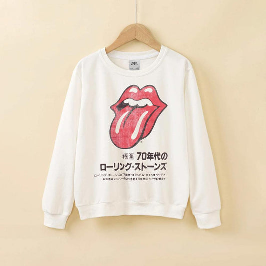 Zara Kid's Akaroa Tongue Printed Terry Sweat Shirt Boy's Sweat Shirt SDG White 6 Years 