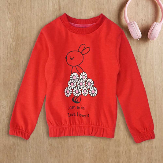 Lyallpur Girl's I Love Flower Printed Sweat Shirt Girl's Sweat Shirt LFS Red 2 Years 