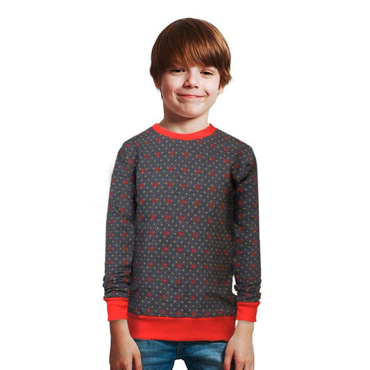Stars Printed Kids Cut Label Crew Neck Terry Sweat Shirt Boy's Sweat Shirt SRK Charcoal & Red 1 