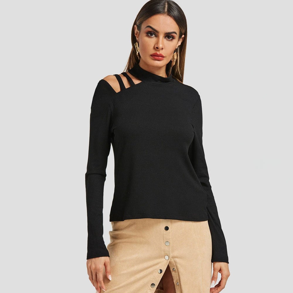 Safina Women's Shoulder Strips Stylish Ribbed High Neck Sweatshirt Women's Sweat Shirt Image 