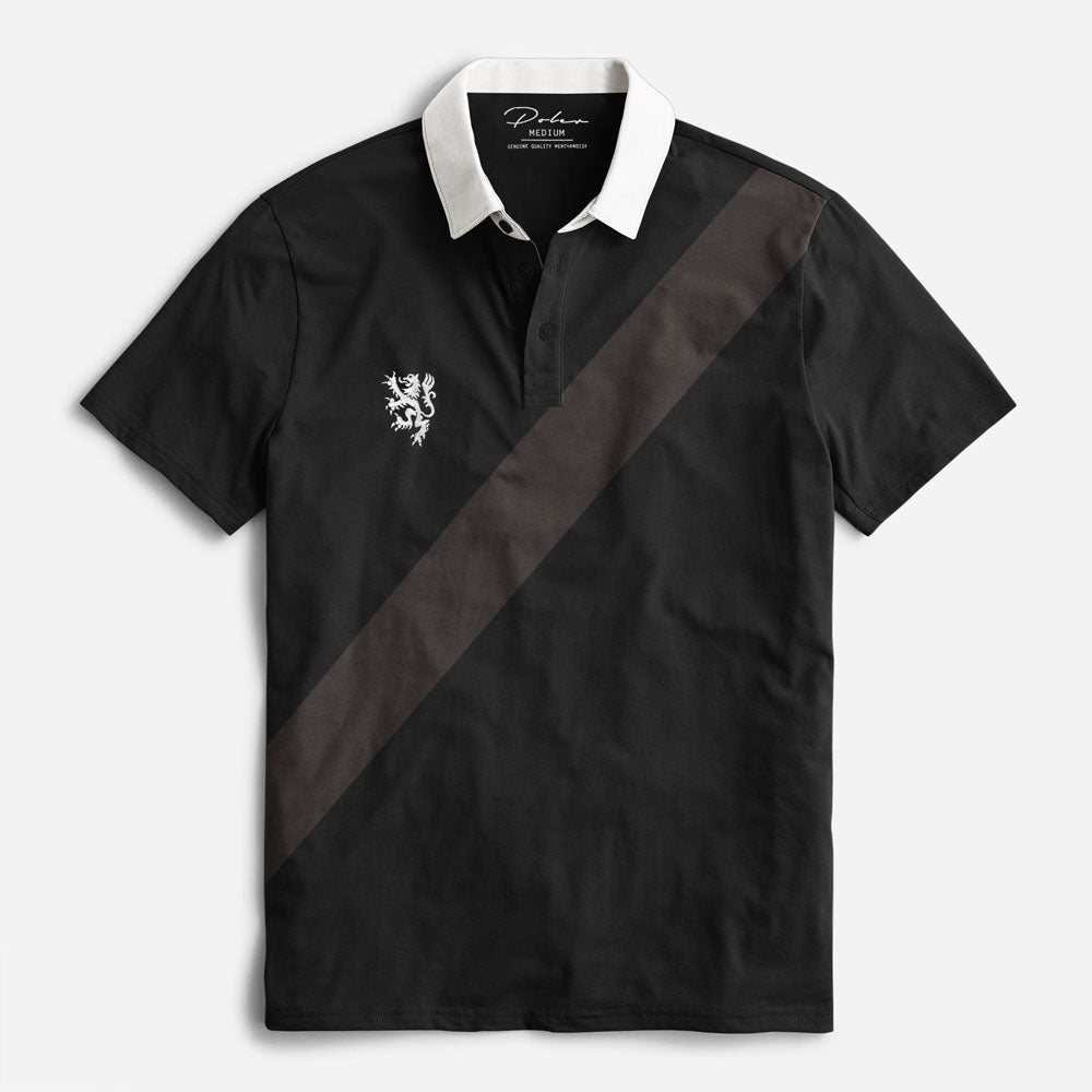 Poler Men's Cross Panel Embroidered Design Short Sleeve Polo Shirt Men's Polo Shirt IBT Black & Brown S 