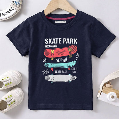 Kid's Lefties Skate Park Printed Short Sleeve Tee Shirt Boy's Tee Shirt HAS Apparel Navy 2 Years 