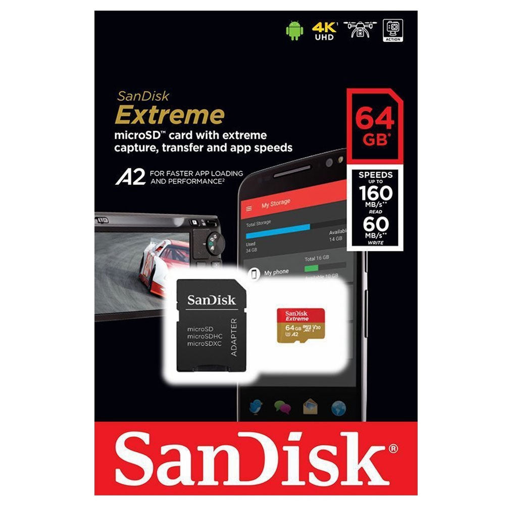 Sandisk Extreme Micro SD Memory Card - 64GB Electronics SDQ 