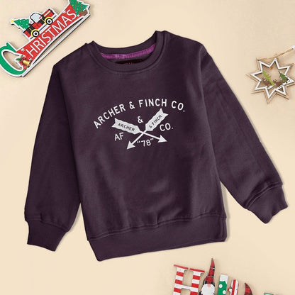 Archer & Finch Kid's Arrow Printed Contrast Neck Sweat Shirt Boy's Sweat Shirt LFS Maroon 3-4 Years 