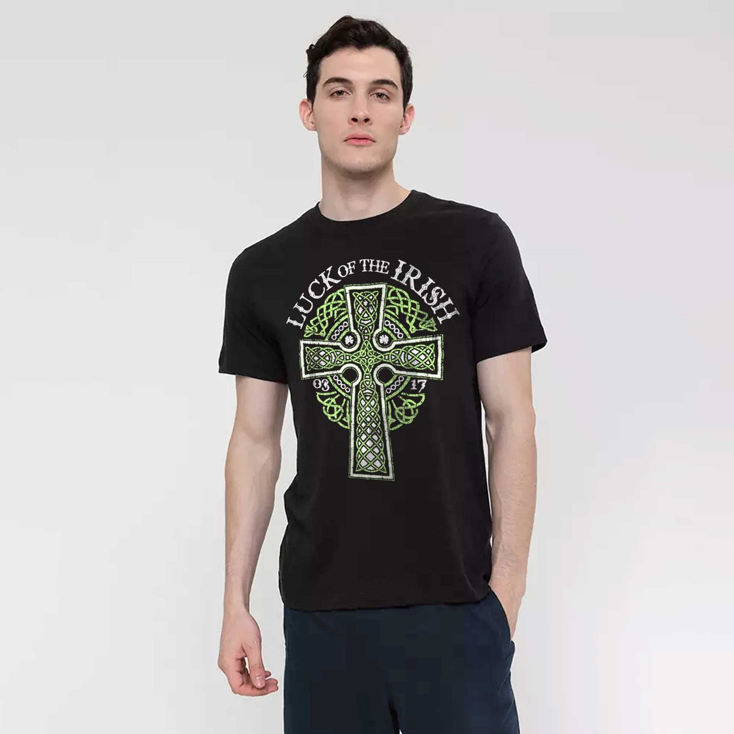 Celebrate Men's Lucky Of Irish Printed Short Sleeve Tee Shirt Men's Tee Shirt HAS Apparel Black S 