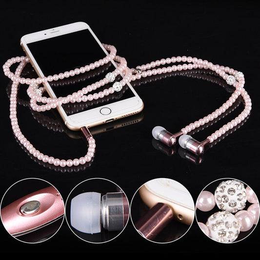 Pearl Necklace Design Stylish Earphone Mobile Accessories SPT 