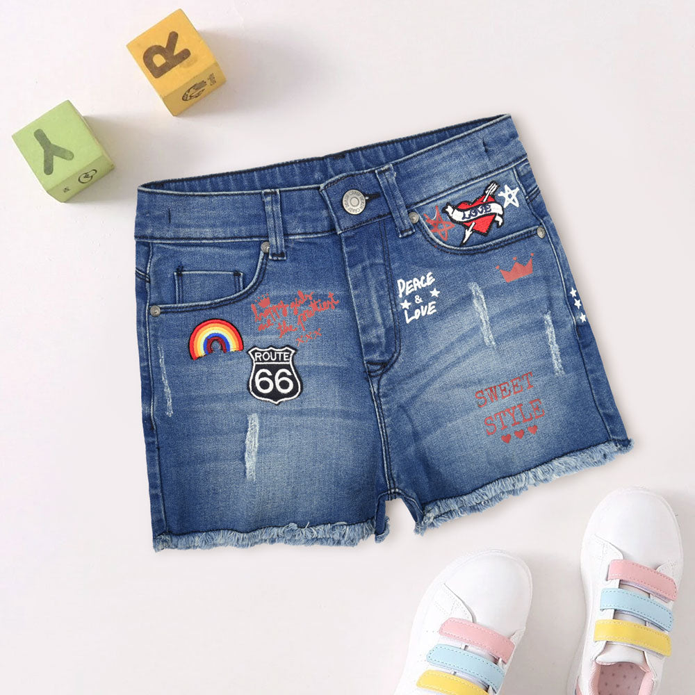 Candy Denim Girl's Peace & Love Printed Denim Shorts Girl's Shorts HAS Apparel 