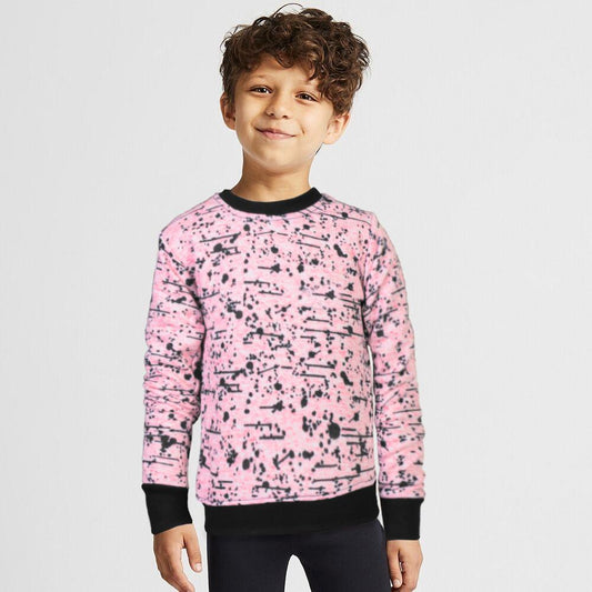 Kids Cut Label Dots & Line Printed Crew Neck Terry Sweat Shirt Boy's Sweat Shirt SRK Pink 1 