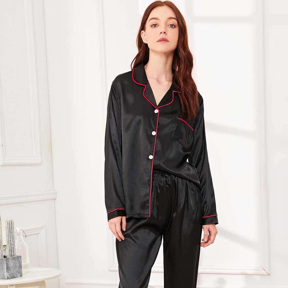 FK Women’s Lapel Style Silk Fancy Night Suit Women's Sleep Wear FKG 