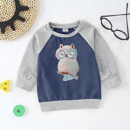 Safina Kid's Charming Owl Embellishment Raglan Fleece Sweat Shirt Girl's Sweat Shirt Image Blue 3-4 Years 
