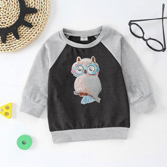 Safina Kid's Charming Owl Embellishment Raglan Fleece Sweat Shirt Girl's Sweat Shirt Image Charcoal 3-4 Years 