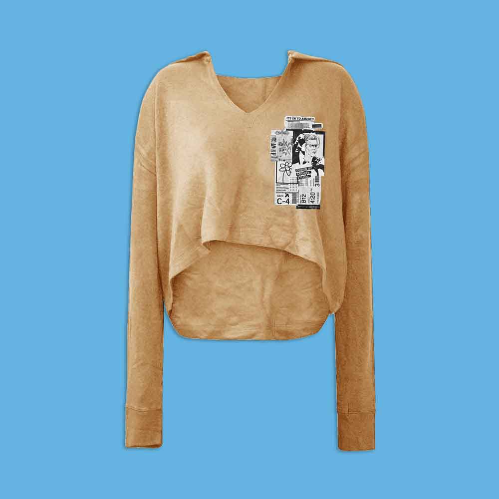 Women's Amorey Studio Printed Crop Top Oversized Fleece Pullover Hoodie Women's Pullover Hoodie Shahkam Camel XS 
