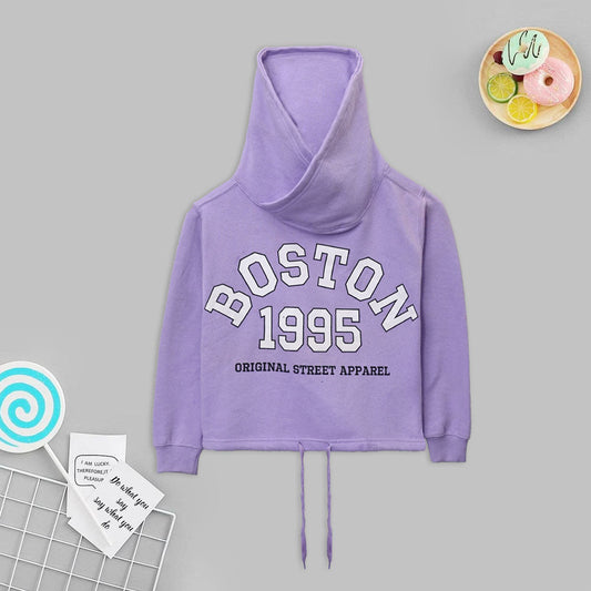 Girl's High Neck Boston Printed Crop body Fleece Sweat Shirt Girl's Sweat Shirt HAS Apparel Purple 8-10 Years 