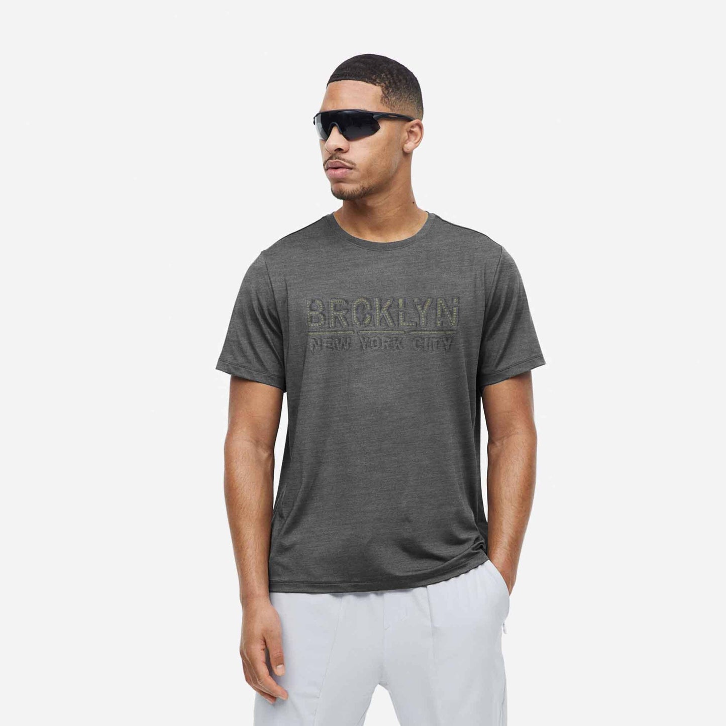 Max 21 Men's Brooklyn Embossed Short Sleeves Tee Shirt Men's Tee Shirt SZK Charcoal S 