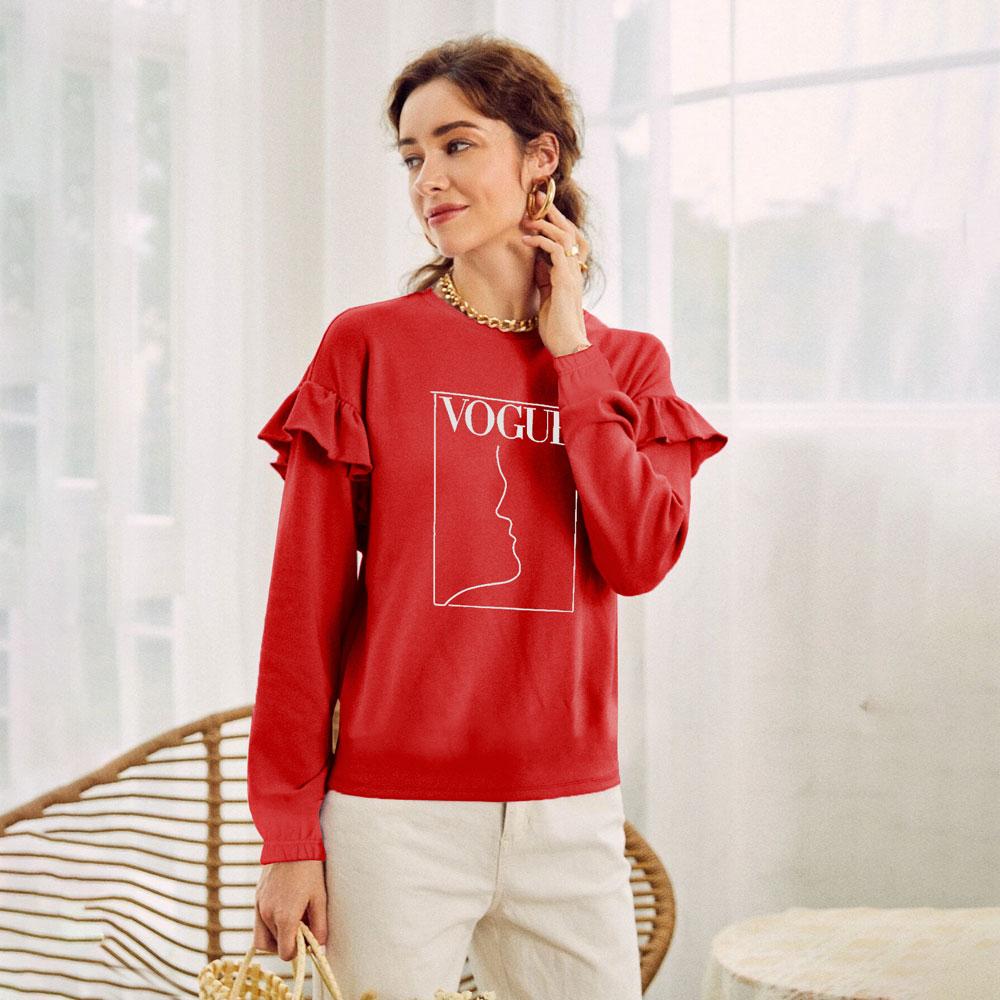 Polo Republica Women's Frill Shoulder Vogue Printed Fleece Sweatshirt Women's Sweat Shirt Polo Republica 