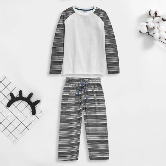 Safina Kid's Mekolia Raglan Sleeve Loungewear Set Boy's Suit Set Image White & Graphite 2-3 Years 
