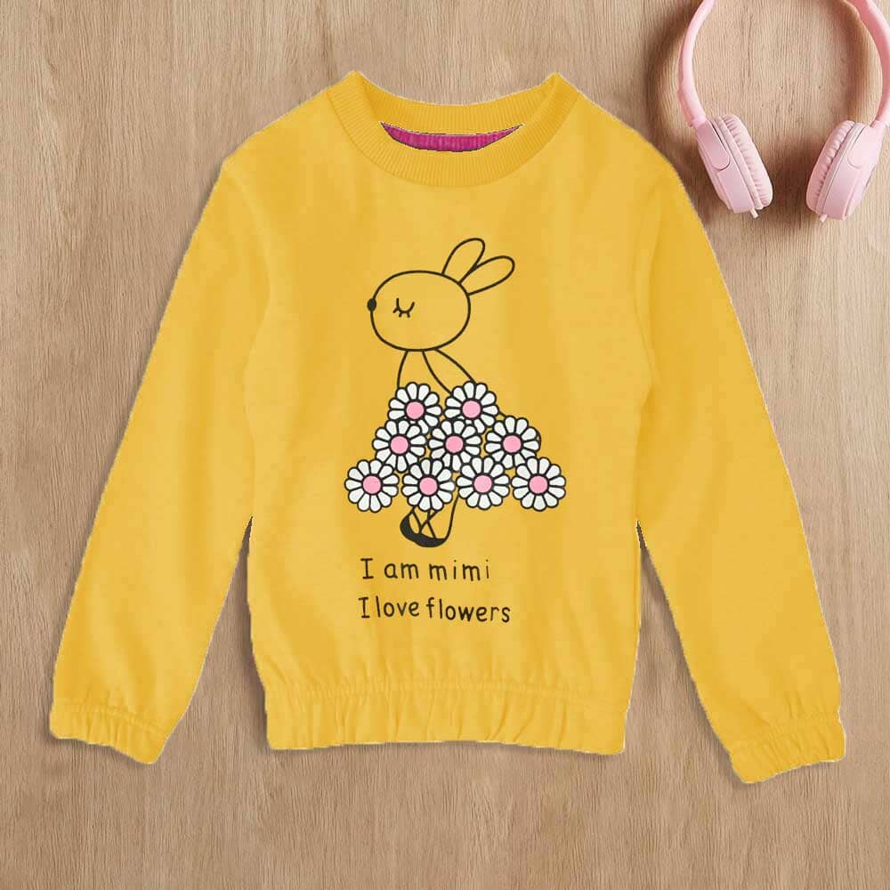 Lyallpur Girl's I Love Flower Printed Sweat Shirt Girl's Sweat Shirt LFS Yellow 2 Years 