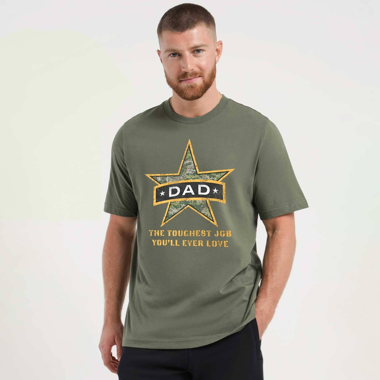 Celebrate Men's Star Dad Printed Short Sleeve Tee Shirt Men's Tee Shirt HAS Apparel Olive S 