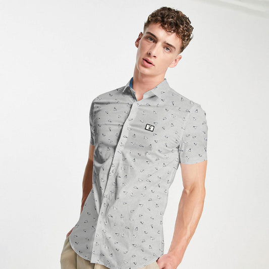 Men's Fashion Airplane Design Cut Label Casual Shirt Men's Casual Shirt HAS Apparel 