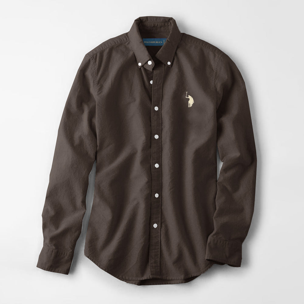 Polo Republica Men's Premium Pony Embroidered Plain Casual Shirt III Men's Casual Shirt Polo Republica Coffee Brown S 