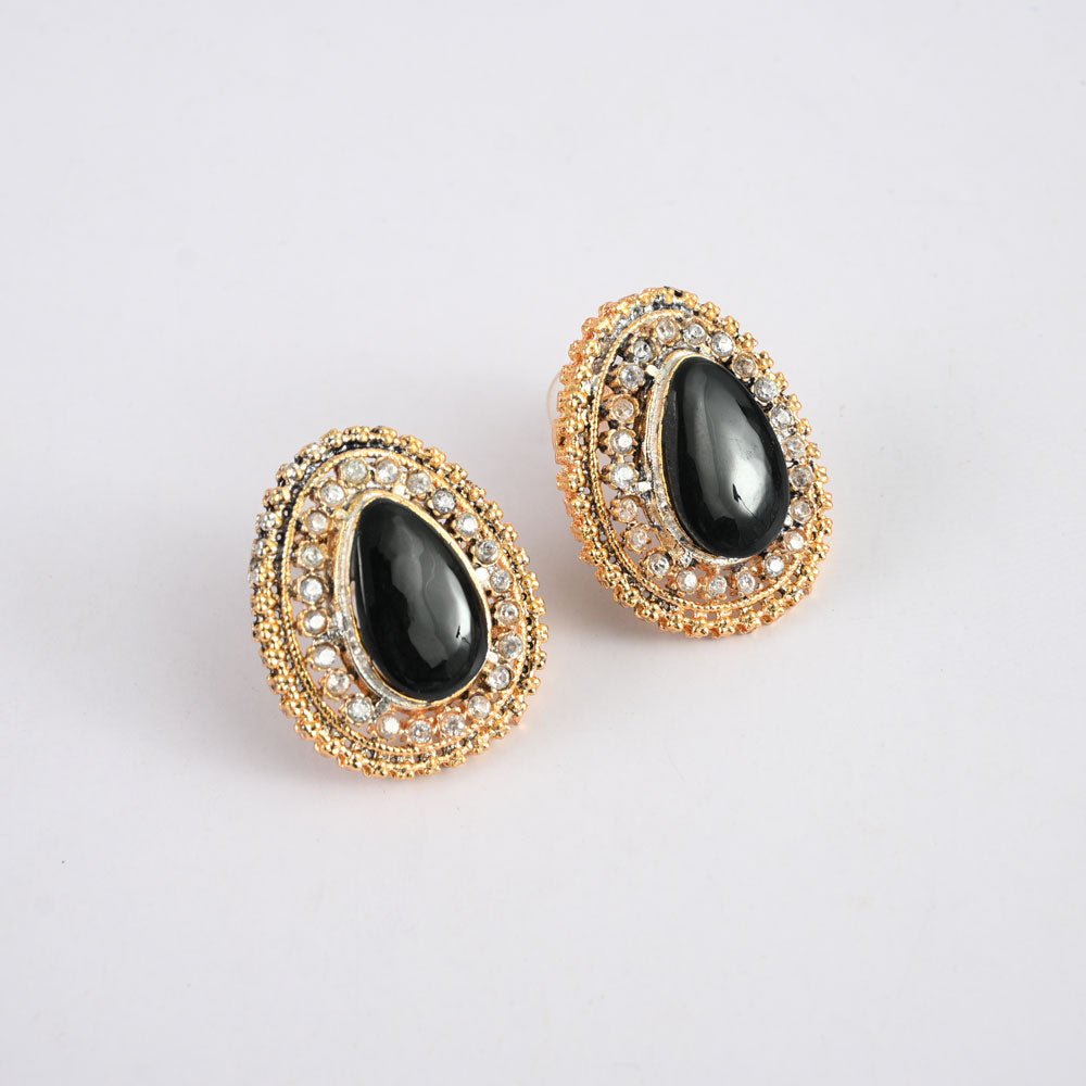 American Diamonds Women's Quimper Design Stylish Earrings Jewellery SNAN Traders Black 