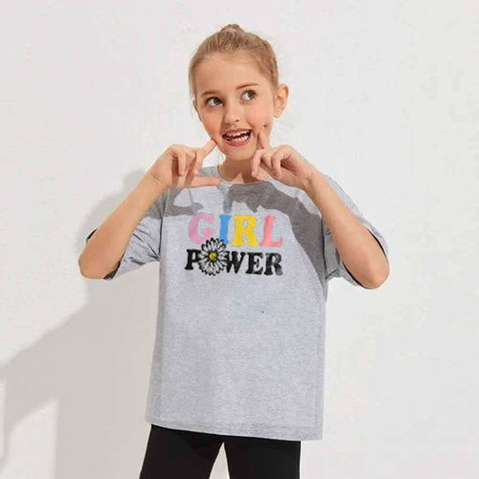 Mom Dad Girl's Flower Power Printed Tee Shirt Girl's Tee Shirt HAS Apparel Heather Grey 12-18 Months 