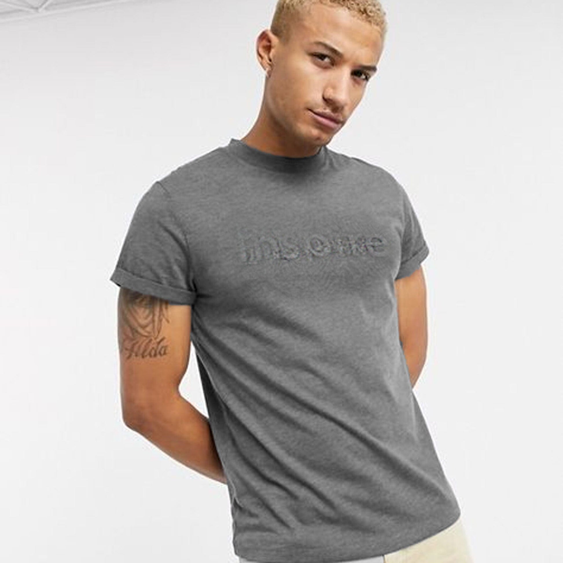 Max 21 Men's Inspire Embossed Short Sleeves Tee Shirt Men's Tee Shirt SZK Charcoal S 