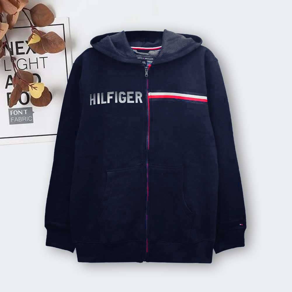 Kids Unisex Tommy Hilfiger Printed Fleece Zipper Hoodie Boy's Pullover Hoodie HAS Apparel Navy 2T 