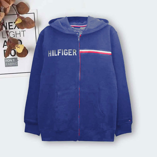 Kids Unisex Hilfighter Printed Fleece Zipper Hoodie Boy's Pullover Hoodie HAS Apparel Royal 2T 