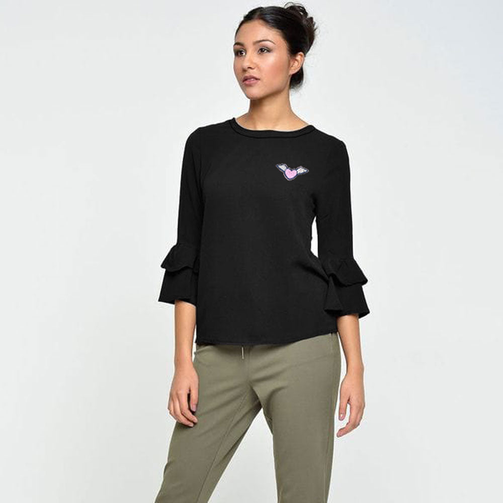 Safina Women's Flying Heart Frill Bell Sleeves Thermal Sweatshirt Women's Sweat Shirt Image 
