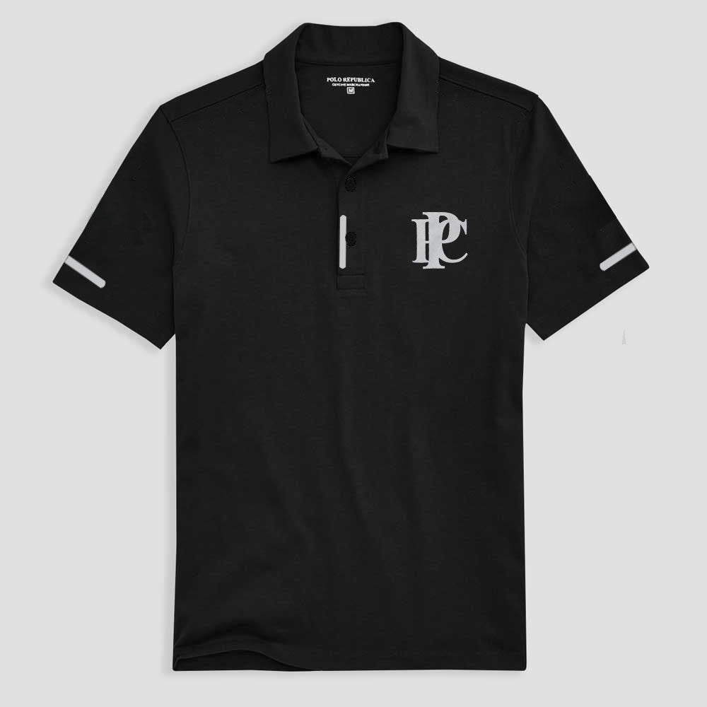 Polo Republica Men's Placket Stripe PRC Printed Activewear Polo Shirt – elo