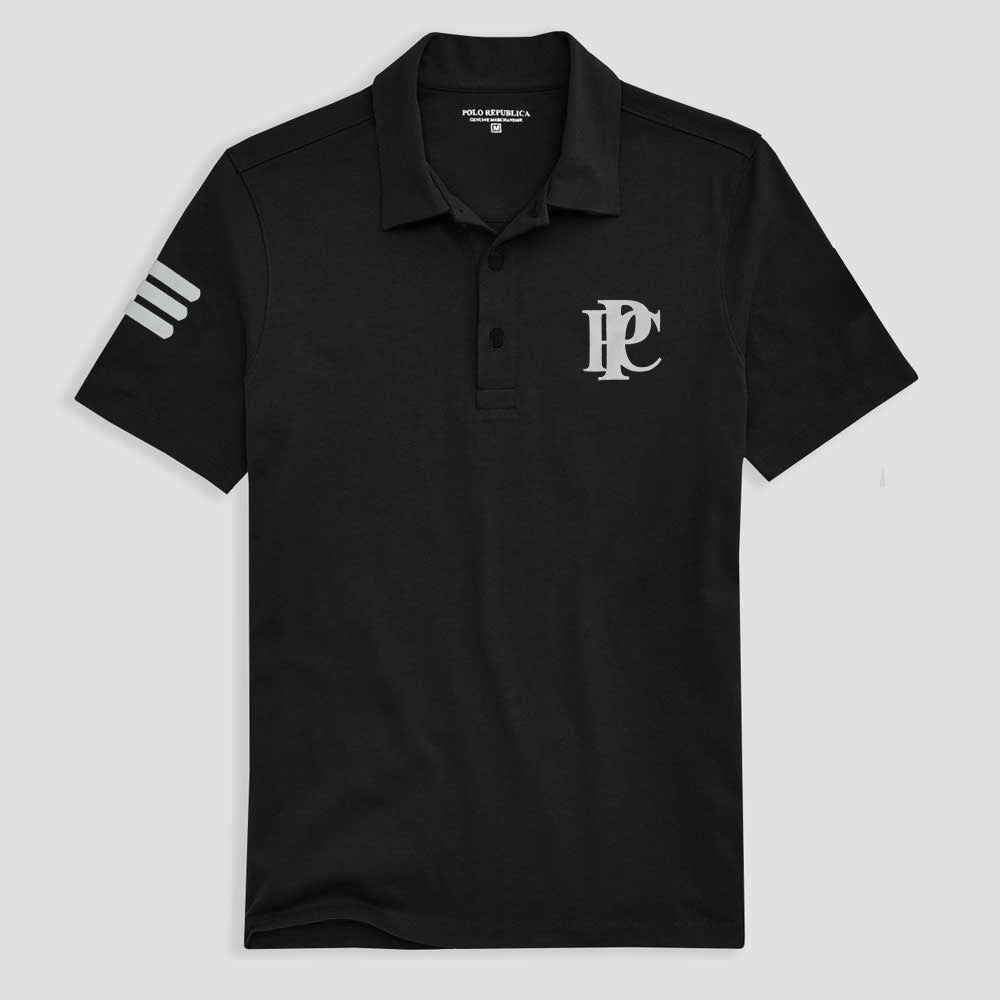 Polo Republica Men's PRC Printed Strips Shoulder Activewear Polo Shirt Men's Polo Shirt Polo Republica Black XS 