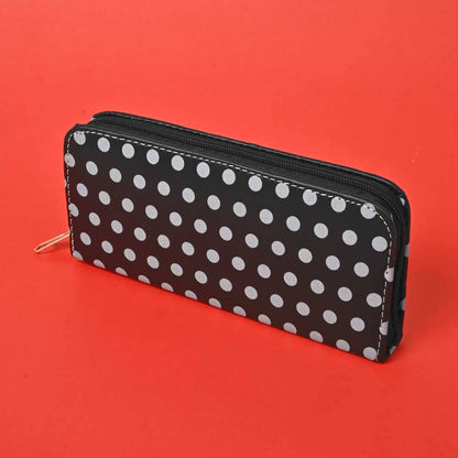 Women's Polka Dots Faux Leather Zip Closure Wallet/Purse Hand Bag NB Enterprises Black 