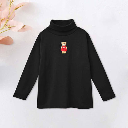 Safina Kid's High Turtle Neck Teddy Bear Embroidered Sweatshirt Girl's Sweat Shirt Safina Black 2-3 Years 