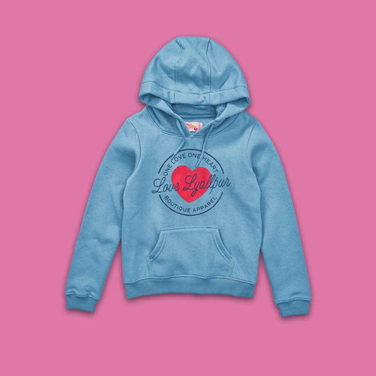 Girl's One Love One Heart Printed Pullover Hoodie Girl's Pullover Hoodie LFS Sky Blue 7-8 Years 