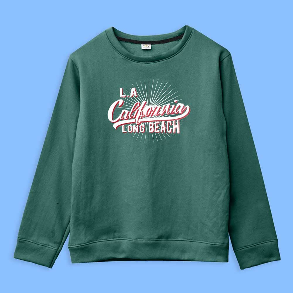 Richman Men's Long Beach California Printed Fleece Sweat Shirt Men's Sweat Shirt ASE Bottle Green S 