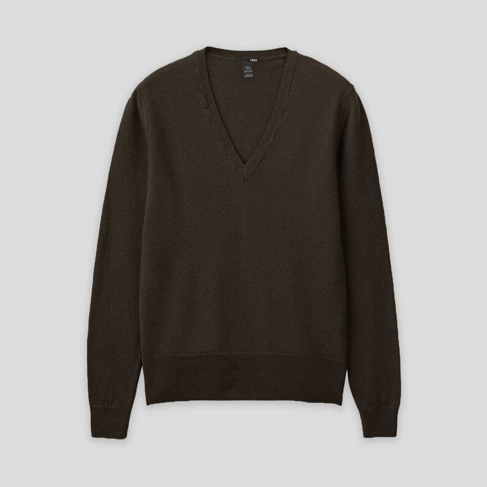 H&M Women's Long Sleeve Ancarta V-Neck Sweater Women's Sweat Shirt IST Brown S 