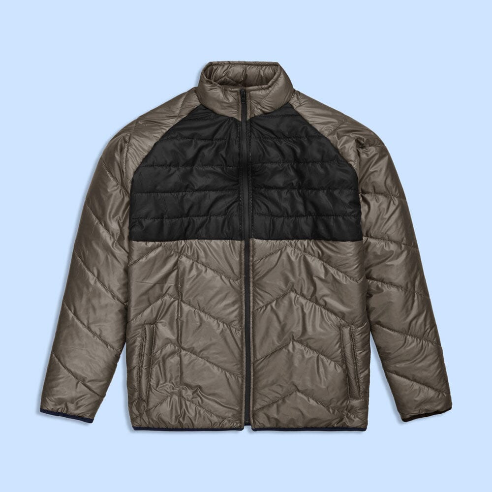 Max 21 Men's Panel Design Inner Fleece Quilted Raglan Sleeve Zipper Jacket Men's Jacket SZK Black & Brown S 