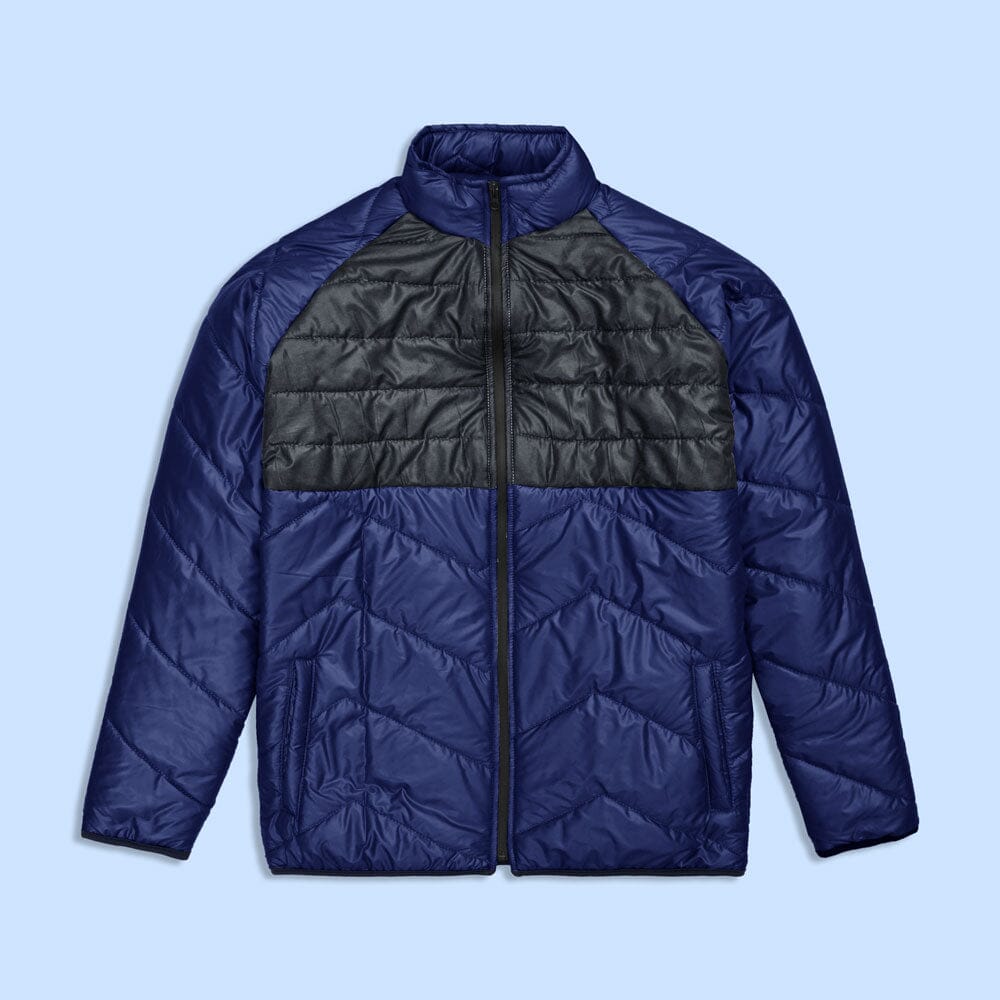 Max 21 Men's Panel Design Inner Fleece Quilted Raglan Sleeve Zipper Jacket Men's Jacket SZK Charcoal & Navy S 