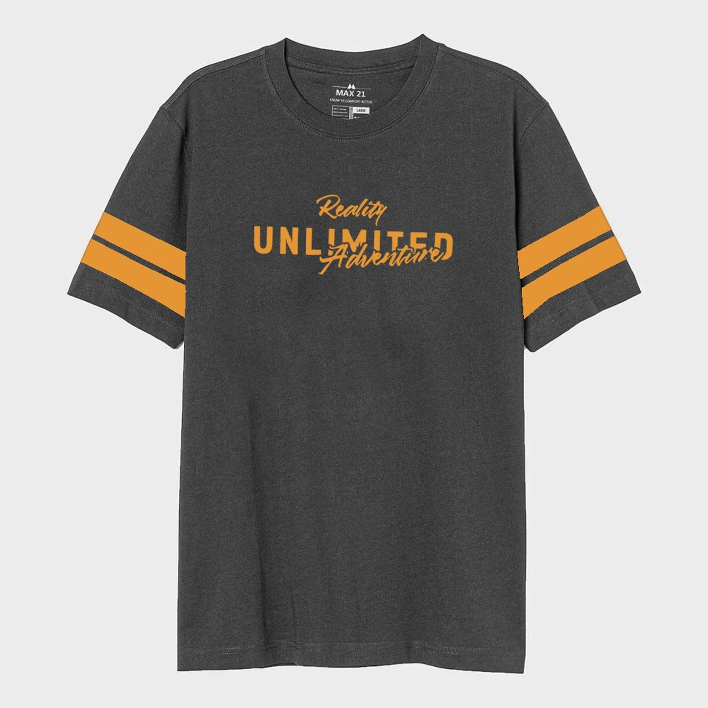 Max 21 Men's Reality Unlimited Adventure Printed Short Sleeve Tee Shirt Men's Tee Shirt SZK Charcoal S 
