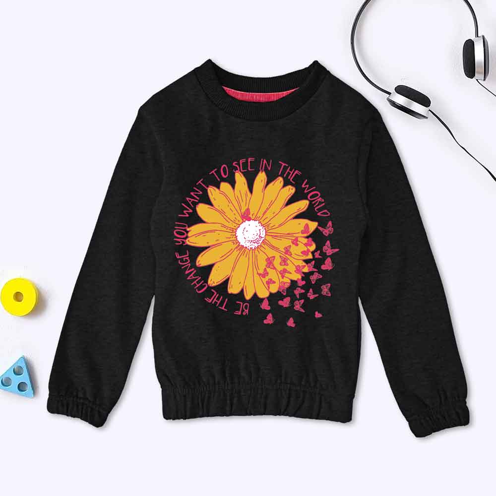 Lyallpur Girl's Sun Flower Printed Terry Sweat Shirt Girl's Sweat Shirt LFS 