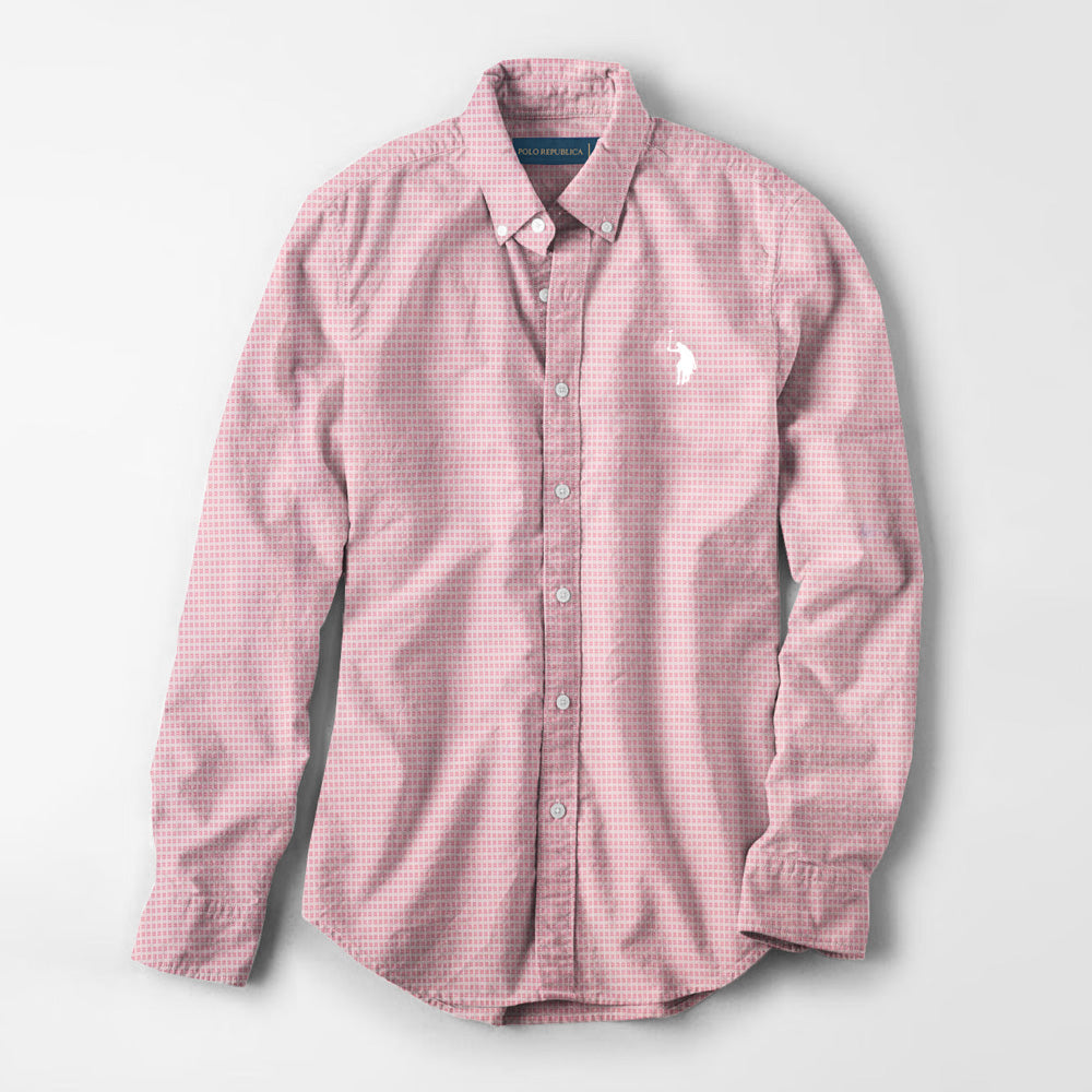 Polo Republica Men's Premium Pony Embroidered Check Design Casual Shirt Men's Casual Shirt Polo Republica Coral Pink S 